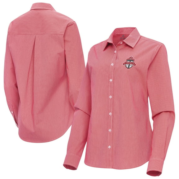 Women's Antigua Red Toronto FC Porter Woven Tri-Blend Long Sleeve Button-Up Shirt