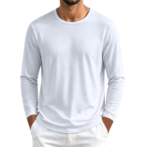 Cmfcve Plus Size Layering Tops for Men Crew Neck Long Sleeve T-Shirts Solid Color Casual Quick Dry Athletic Shirts