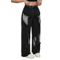 thumbnail image 3 of Ruyang Girls Baggy Ripped Jeans Cute Y2K Star Graphic Wide Leg Jeans Elastic Waist Denim Pants Teens Casual Pull On Trousers, 3 of 4