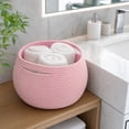 thumbnail image 6 of Large Woven Blanket Basket,Cotton Rope Laundry Basket Hamper with Handles, Decorative Nursery Basket Storage Bin for Toys, Clothes Organizer, Living Room, Bedroom, Bathroom (Pink), 6 of 8
