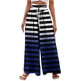 thumbnail image 2 of Pants for Women, Womens Fashionable Striped Printed Drawstring Wide Leg Pants, 2 of 5