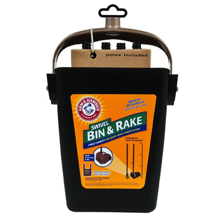 Arm Hammer Pooper Scooper Swivel Bin Rake Dog Poop Scooper Black 2 Bags Included with Premium Odor Control