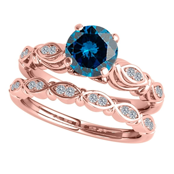 Mauli Jewels Engagement Rings for Women 1.15 Carat Halo Blue Diamond Bridal Set Prong-Setting 10K Rose Gold