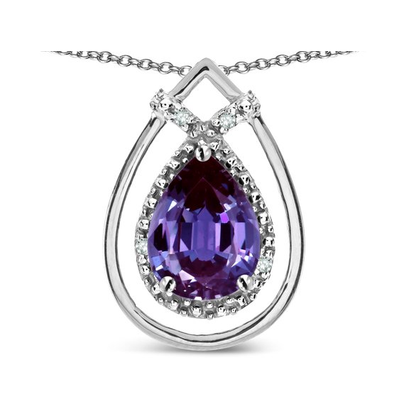 Star K� 8x6 Pear Shape Simulated Alexandrite Halo Pendant Necklace