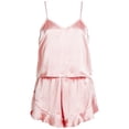 thumbnail image 4 of Yourumao Satin Pajama Set for Women Two Piece Crop Camisole Tops and Ruffle Hem Shorts Silky Pajama Sets Solid Silk Pjs for Loungewear, 4 of 7