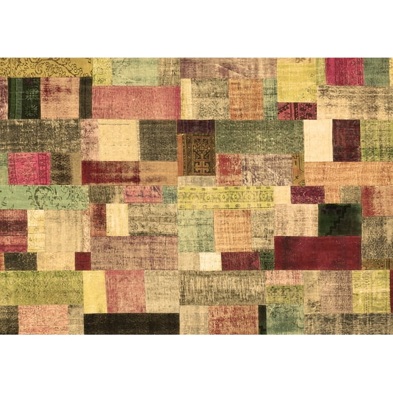 Ahgly Company Indoor Rectangle Patchwork Brown Transitional Area Rugs, 7' x 9'