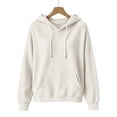 thumbnail image 4 of Womens Waffle Knit Hoodie Sweatshirt V Neck Oversized Slouchy Long Sleeve Pullover with Drawstring Kangaroo Pocket Soft Stretch Casual Lounge Wear, White, L, 4 of 6