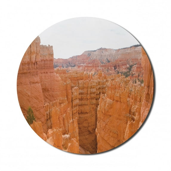 Country Mouse Pad for Computers, Red Hoodoo Rocks in Bryce Canyon National Park from Utah National Art, Round Non-Slip Thick Rubber Modern Mousepad, 8" Round, Pale Cinnamon and White, by Ambesonne