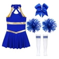 thumbnail image 4 of Alvivi Kids Girls Cheerleading Outfits Cheer Leader Sleeveless Dance Dress with Stocking Pom Poms Set A Blue 8, 4 of 7