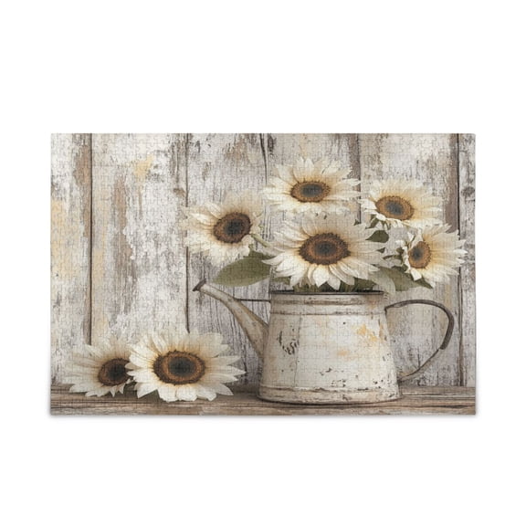 WOBOGO Wooden White Sunflower Puzzle Challenge 500 Piece Jigsaw Suitable for Game Night Finished Size 20.5 x 14.9in