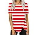 thumbnail image 2 of ALLLIST Red Cute Summer Tops for Women Crew Neck Striped Short Sleeve Printed Button T-Shirts Loose Womens Tees, 2 of 5