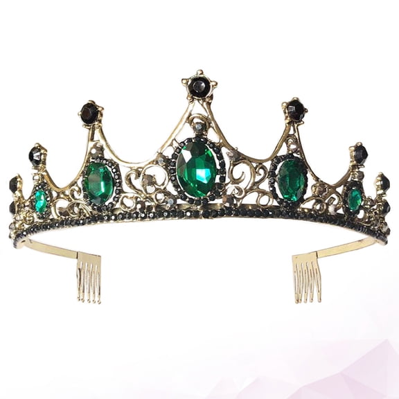 FRCOLOR Elegant Rhinestone Crown Headband for Women with Chic Design and Gorgeous Green Color for
