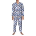 thumbnail image 3 of Sikiie white Skull blue daisy Mens Pajama Set, Soft Warm Long Sleeve Sleepwear, Cozy Button-Down Pjs for Men-X-Large, 3 of 7
