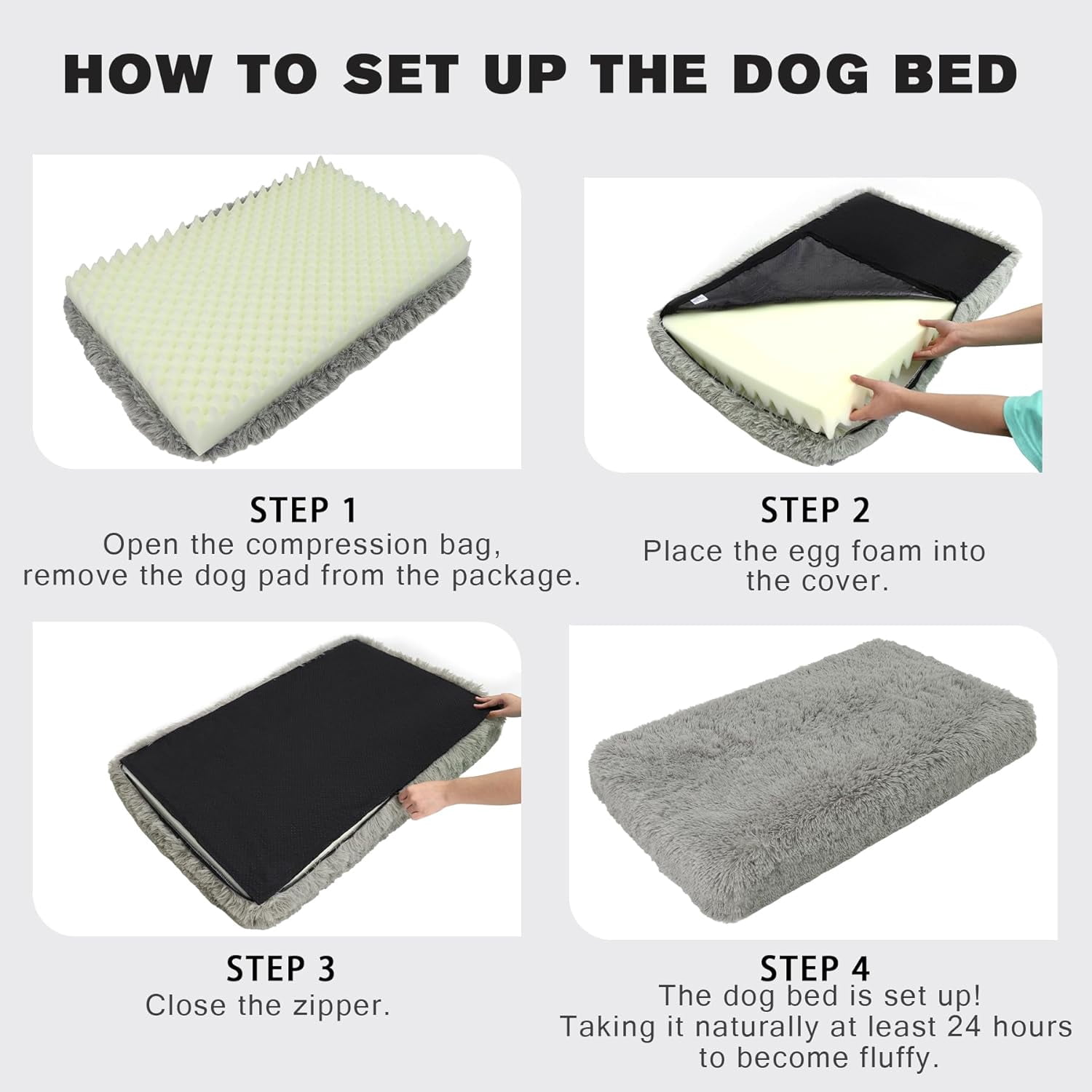 MY Large Dog Bed, Orthopedic Egg Crate Foam Dog Bed with Removable Washable Cover, Waterproof Pet Mattress Nonskid Bottom, Comfy Anti Anxiety Pet Bed Mat, 35x22 inch, Gray
