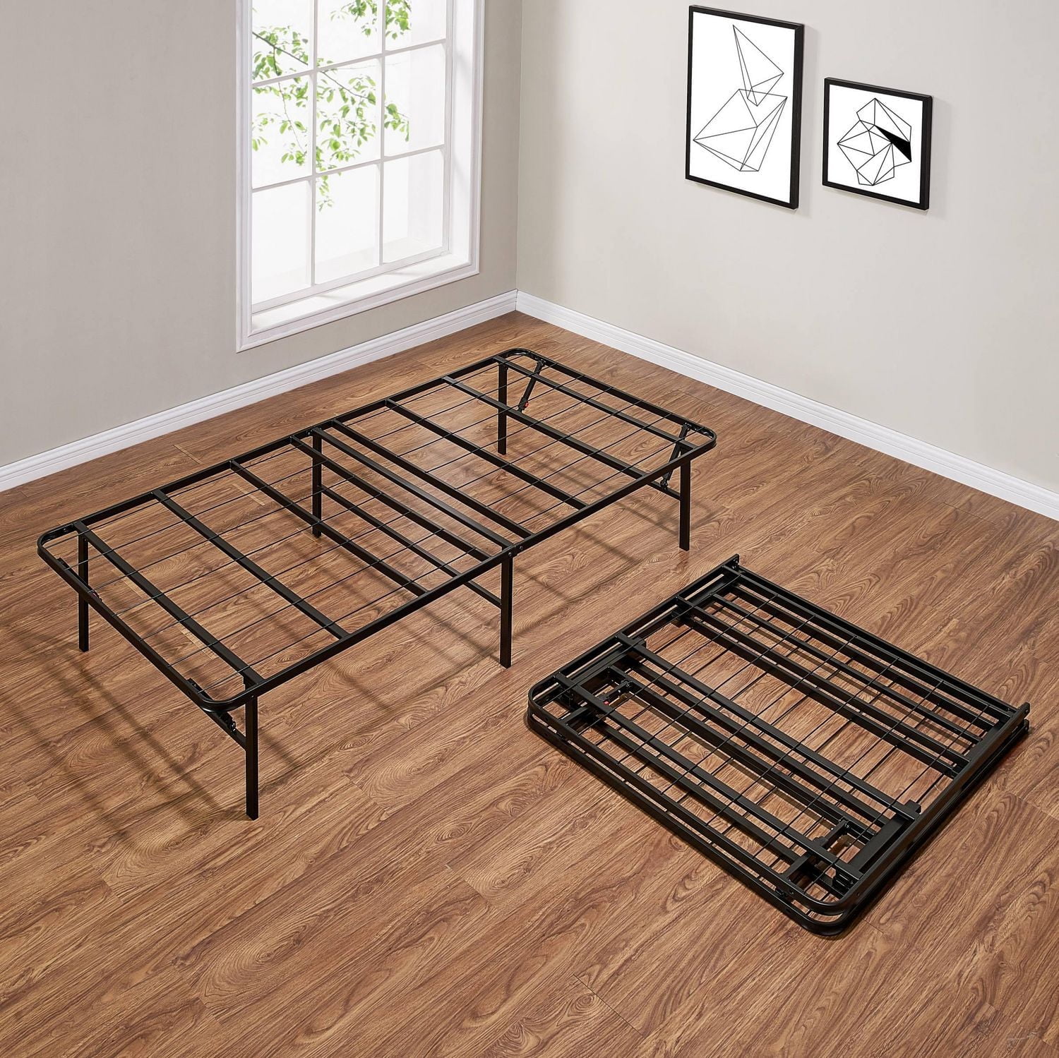 Mainstays 14" High Profile Foldable Steel King Platform Bed Frame, No Box Spring Needed, Black