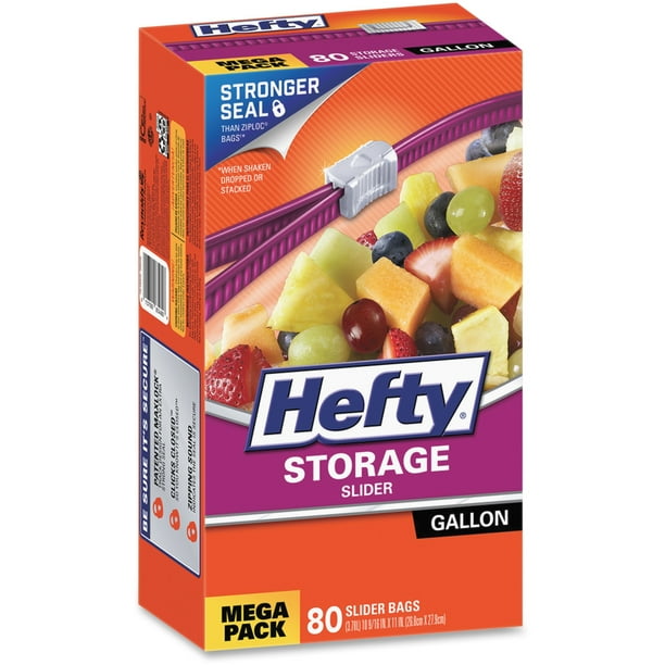 Hefty, RFPR83480, Slider Gallon Storage Bags, 80 / Box, Clear Walmart