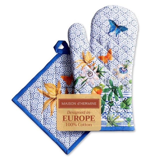 Maison d' Hermine Juego de manoplas para horno y ollas 100% algodón (7,5 x 13 pulgadas y 8 x 8 pulgadas) resistentes al calor, guantes de cocina para barbacoa con lazo, hornear, asar, cocina, manipula