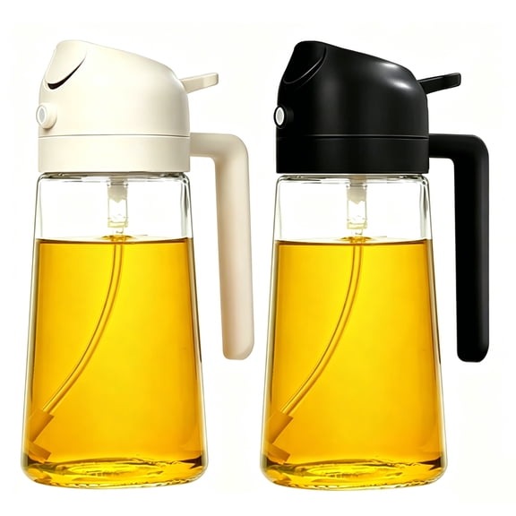 2Pcs Olive Oil Dispenser, 2 in 1 Oil Sprayer for Cooking, 16oz/470ml Glass Oil Spray Bottle