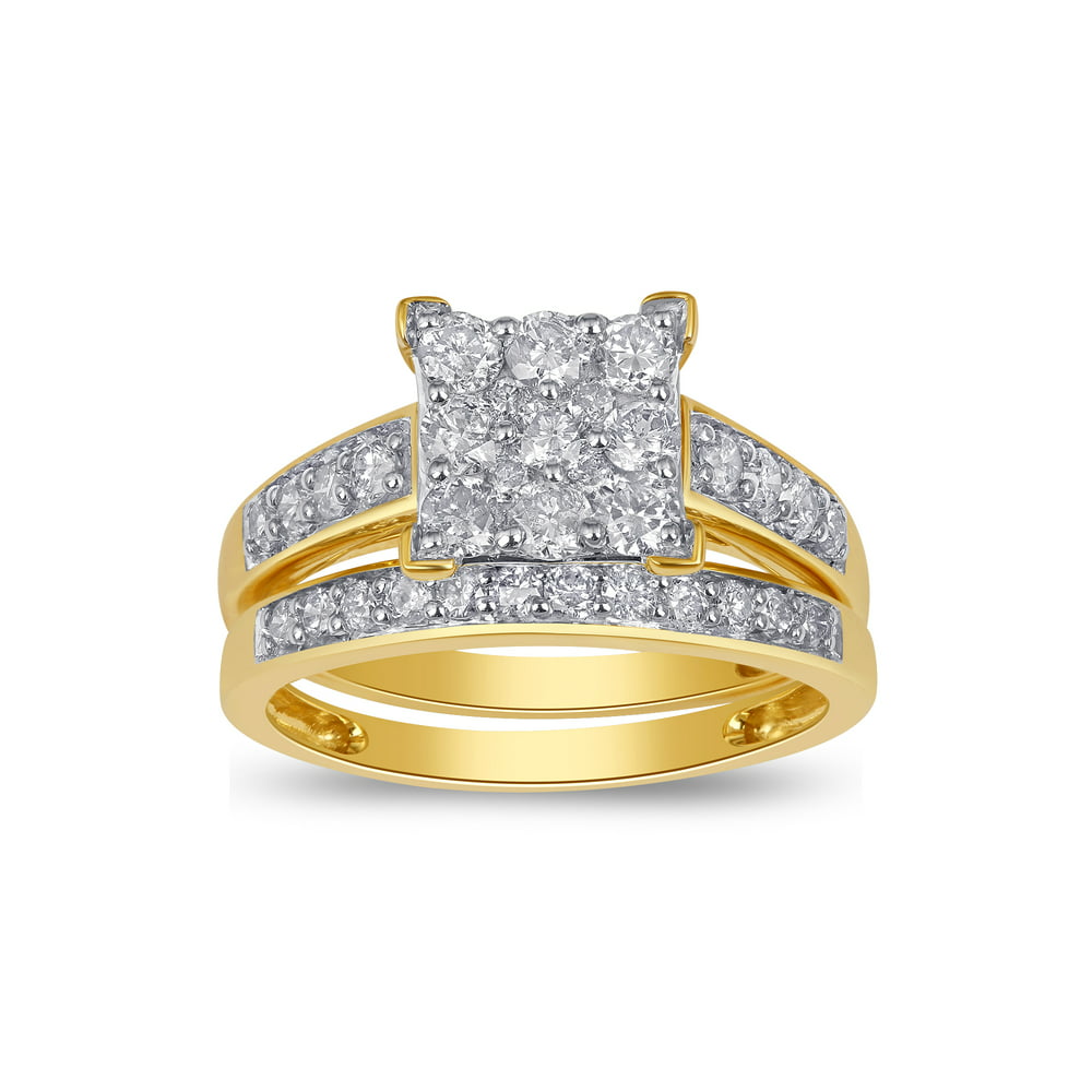 10k Yellow Gold Forever Bride 1cttw Square Cluster Engagement Ring