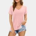 thumbnail image 2 of Women's V Neck Short Sleeve Solid Color T-Shirt Soft Comfortable Casual Basic Tee Top for Ladies Everyday Wear, 2 of 2