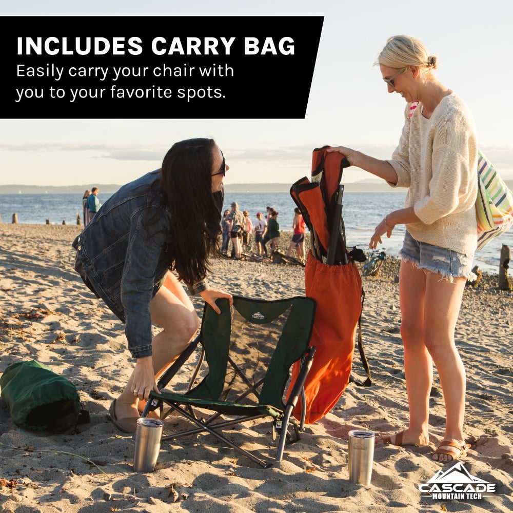 Cascade Mountain Tech Low Profile Camp Chair - Orange, with Carry Bag
