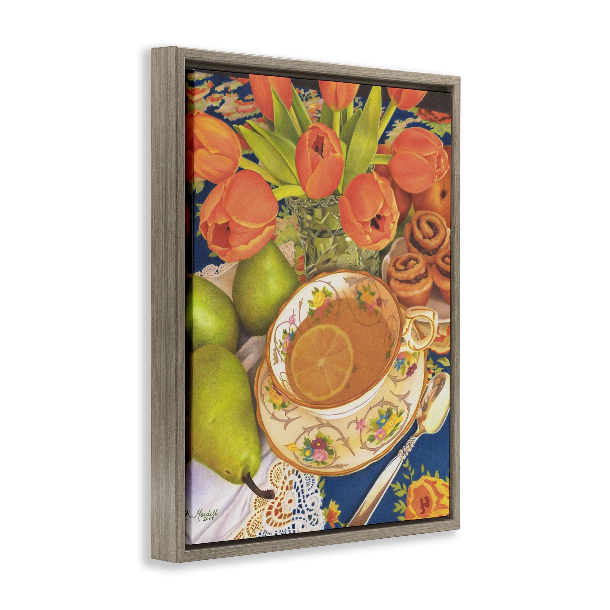 Stupell Industries Tea with Orange Tulips Food & Beverage Painting Brown Floater Framed Art Print Wall Art, 25 x 31