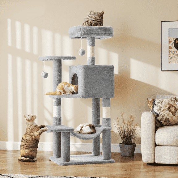 MAYEERTY 44-inch Cat Tree Tower Multi-Cat Climbing Natural Sisal Scratching Posts Extended Platform Hammock