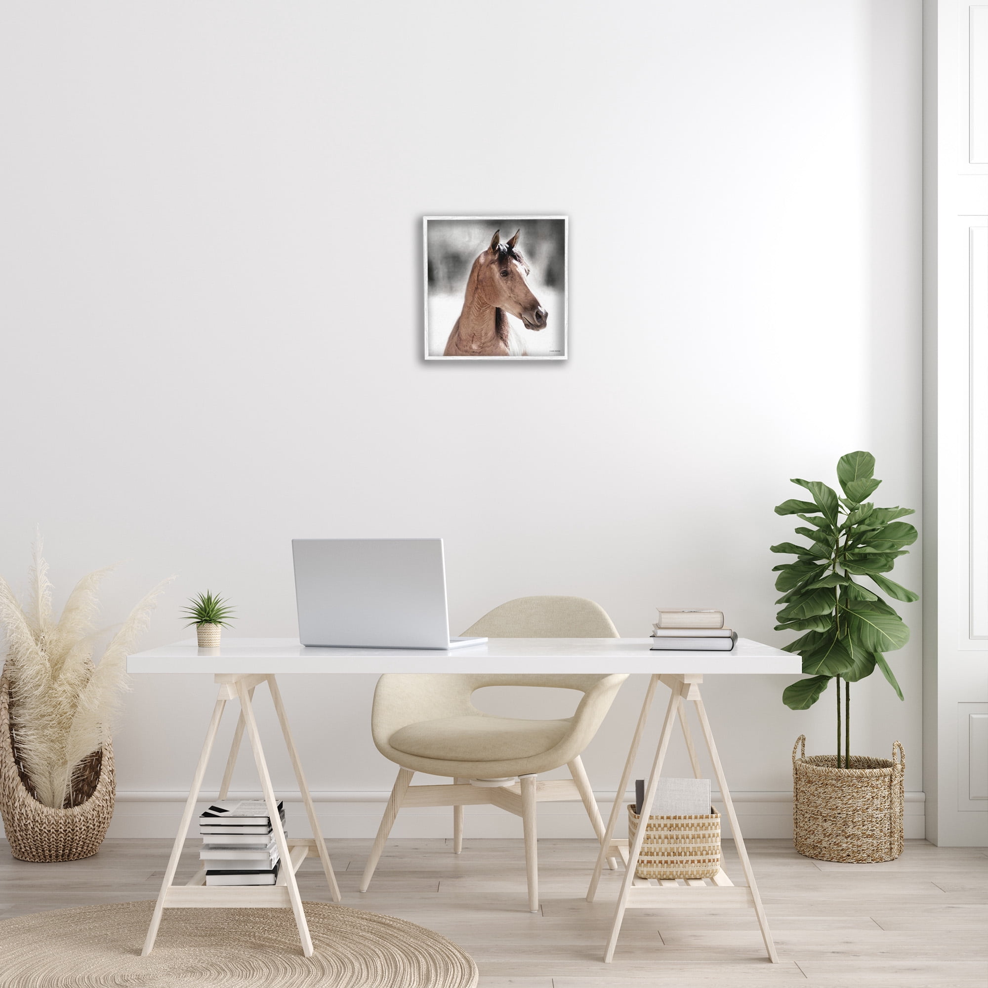 Stupell Industries Brown Foal in Snow Animals & Insects Photography White Framed Art Print Wall Art, 17 x 17