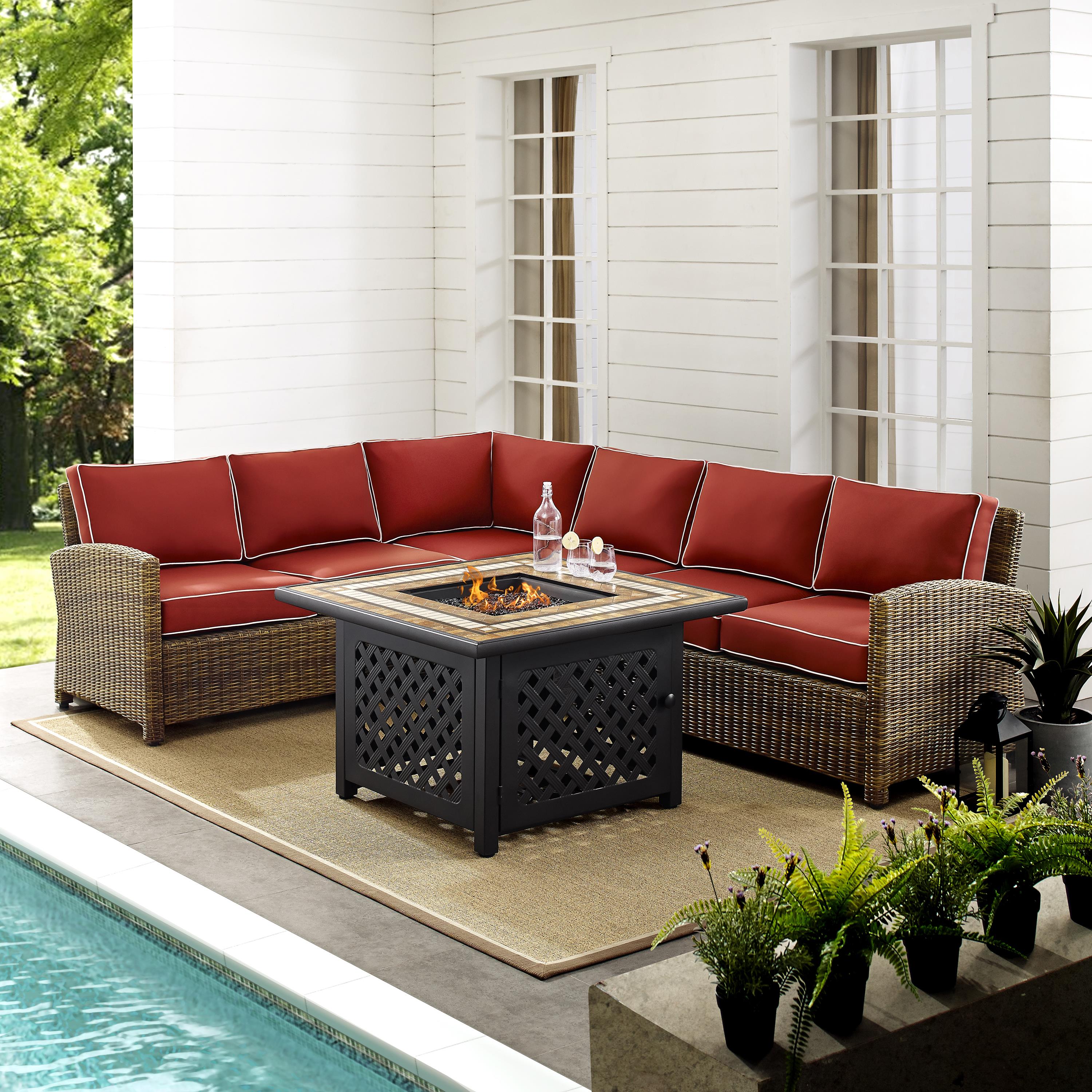 Crosley Furniture Bradenton 5 Piece Fabric Fire Pit Sectional Set in Brown/Red - image 5 of 9