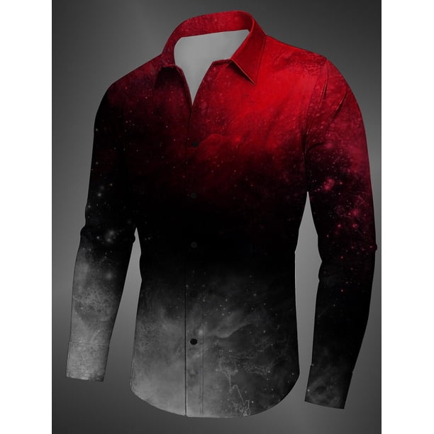 Camisa informal con estampado gráfico de manga larga para hombre, estilo oscuro, para fiesta, noche, negocios, uso diario, otoño, invierno, primavera y verano, con solapa y cuello abotonado