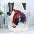 thumbnail image 4 of Donkey Soft Flannel Fleece Throw Blanket, Watercolor Style Donkey Portrait Design with Smudged Paint Effect Print, Cozy Plush for Indoor and Outdoor Use, 50" x 70", Multicolor, by Ambesonne, 4 of 5