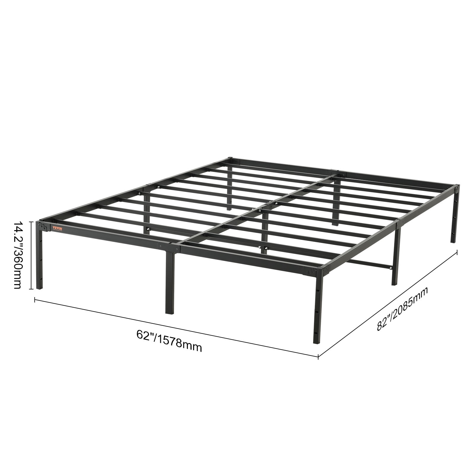 BENTISM Queen Size Bed Frame 14 inch Metal Bed Frame Platform 1500 lbs Noise Free