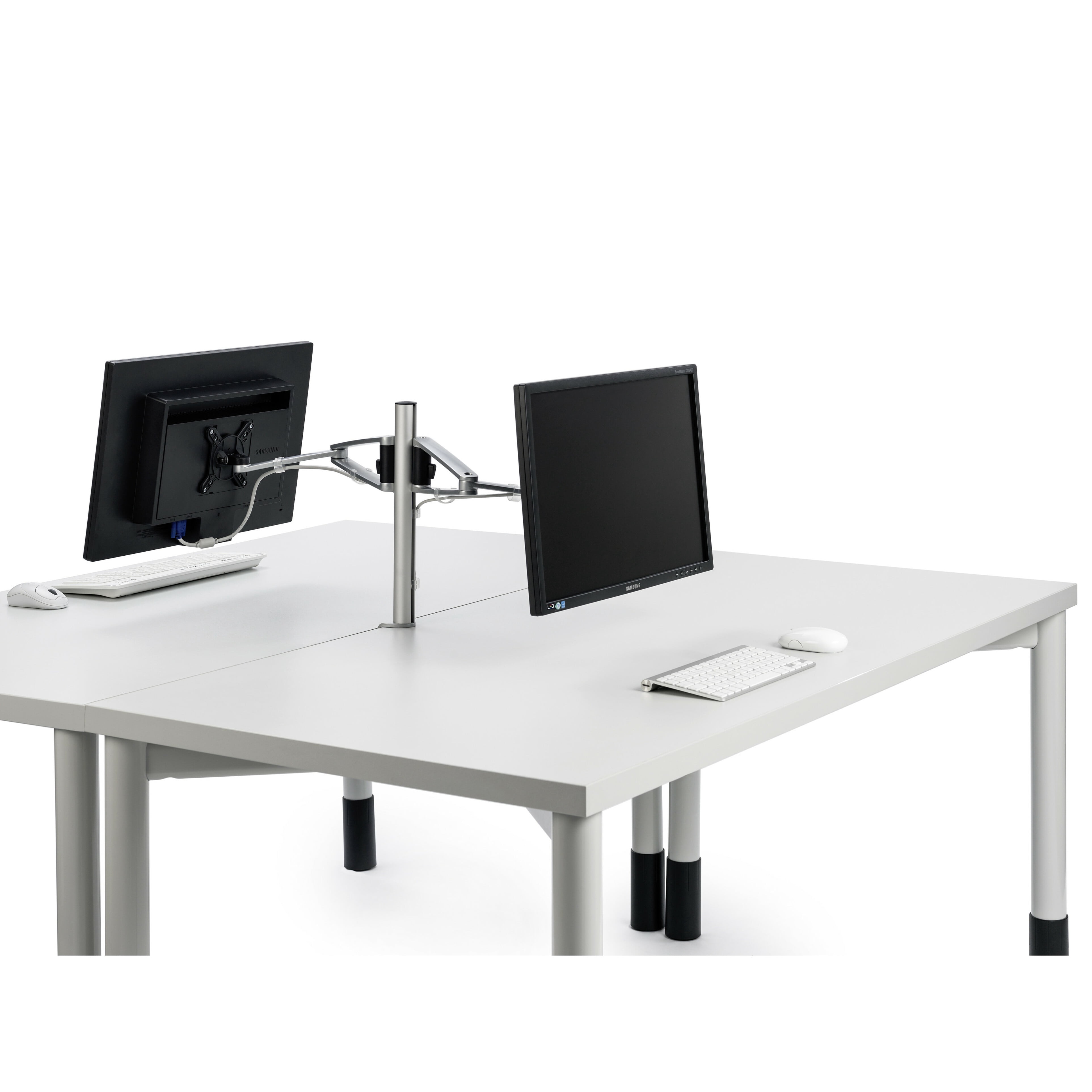 Novus MY Twin Dual Monitor Arms with 13.75" MY Column with System Clamp Base, Ergonomic & Adjustable, Silver
