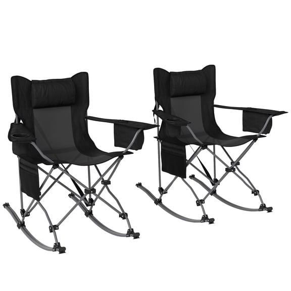 Dranite Folding Rocking Camping Chairs with Headrest, Cooler Bag, Cup Holder, Carry Bag, 2 Pack