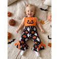 thumbnail image 6 of BemeyourBBs Kids Toddler Baby Girls Halloween Outfit Baby Girl Summer Fall Clothes Romper Overalls Cute Ghost Pumpkin Print Flare Pants Bell Bottom Jumpsuit Overalls, 6 of 9