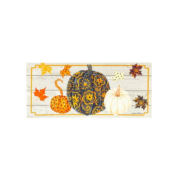 Evergreen Patterned Pumpkins and Leaves Sassafras Indoor Outdoor Switch Doormat 1'10"x10" Multicolored