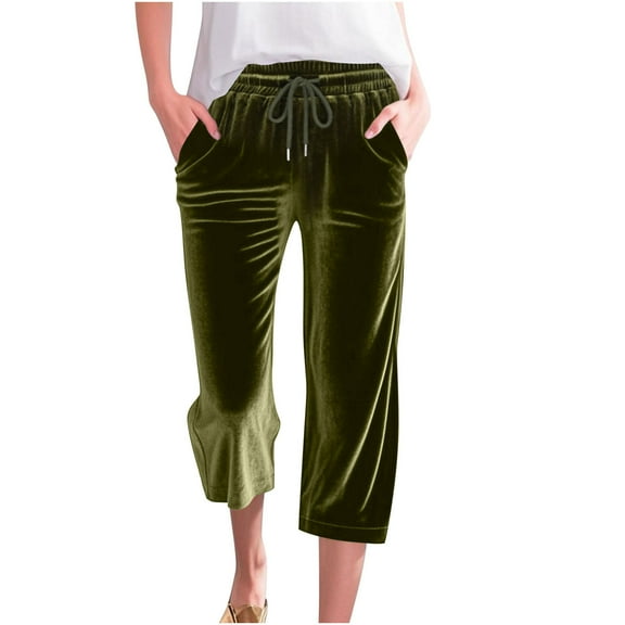 Akafmk Women's Velvet Shorts,Womens Solid Color Velvet Drawstring Loose Wide Leg Straight Pocket 7" Shorts Pants L