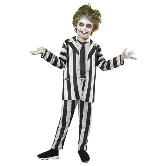 Boys Beetlejuice Jumpsuit With Faux Jacket & Tie Halloween Costume Large 10/12
