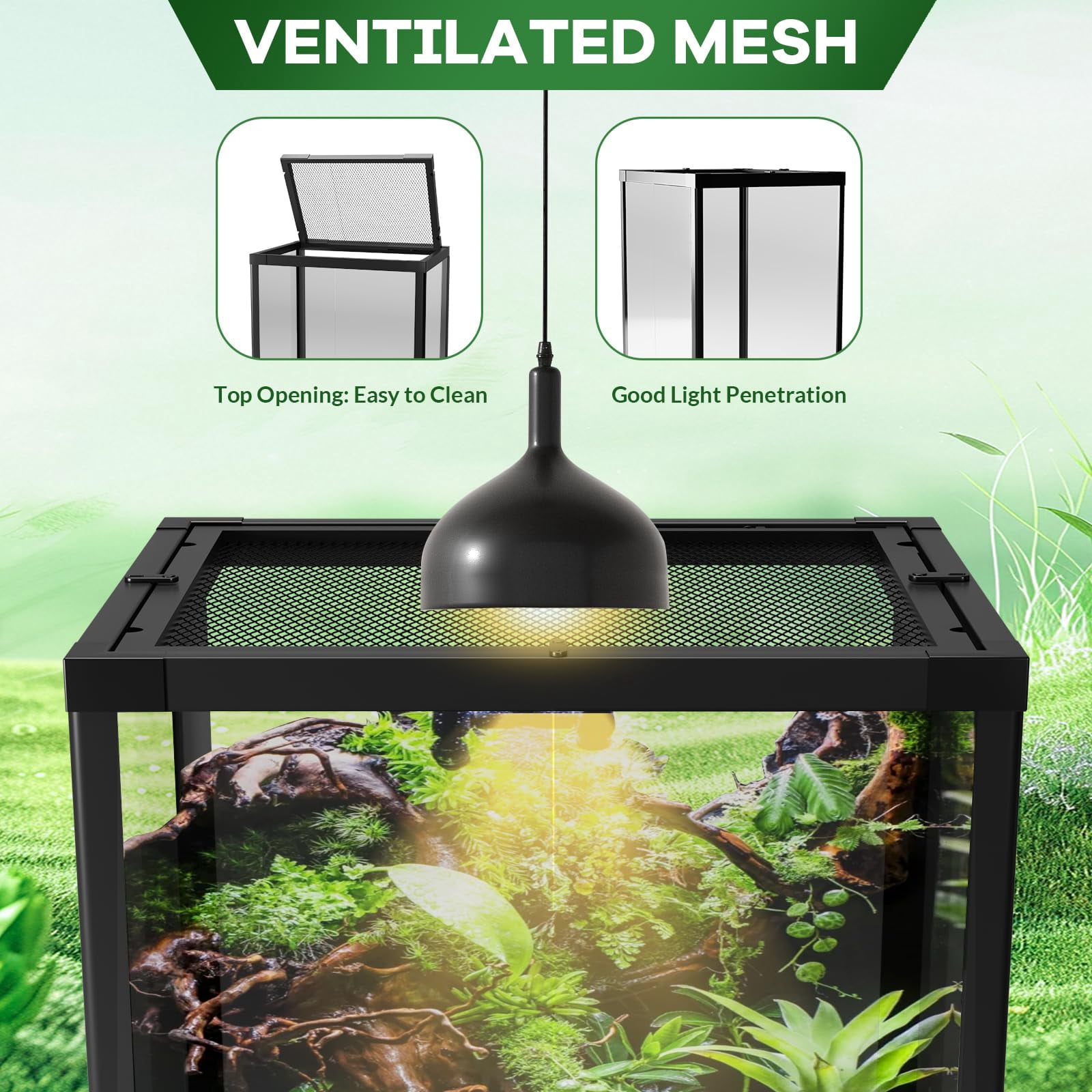 Huisuilinss Reptile Glass Terrarium,Tall Toughened Glass Reptile Tank,Large Reptile Terrarium With Top Screen Ventilation,Double Hinge Door & Anti Escape For Lizard Snake