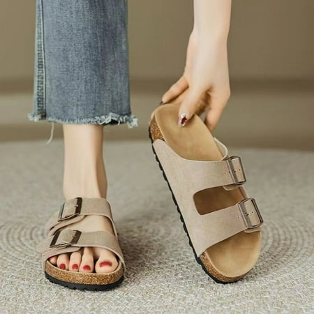 

Korean Style Casual One Word Buckle Slippers Women‘s 2024 Summer New Factory Direct Supply Retro Artistic Style Beach Sandals