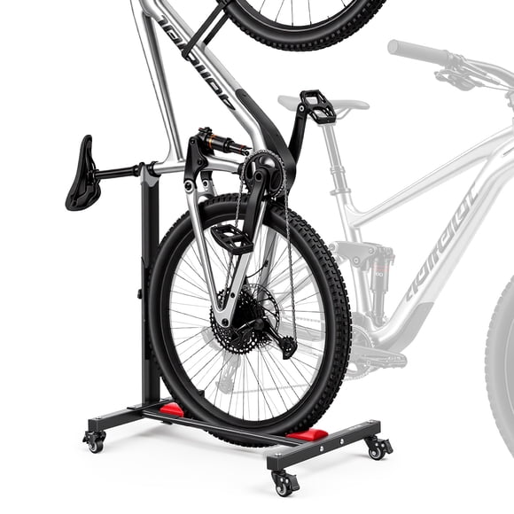 VEVOR Bike Stand, Freestanding Vertical & Horizontal Bike Storage Rack, with Lockable Casters, Height Adjustable Carbon Steel Upright Garage Bicycle Floor Stand, for 20-29 in Wheel Diameters, Black