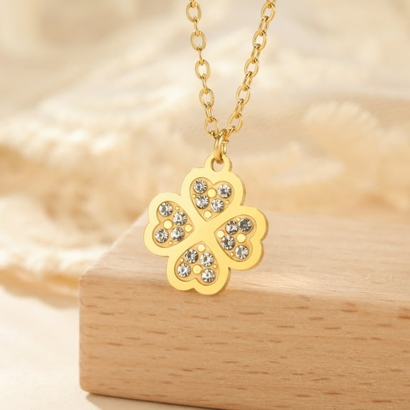 Heart shaped Clover Pendant Necklace 14K Yellow Gold Women's Transparent Haoshi Crystal Pendant Wedding Jewelry Gift