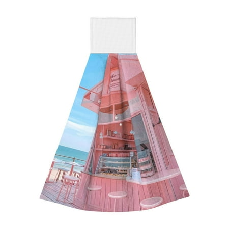 

Lukts Pastel Pink Beach Cafe for Coral Fleece Velcro Towel Suitable for Bathroom Kitchen Hanging Absorbent Towel Household Items