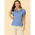 thumbnail image 2 of DARING DIVA Women's Retro Puff Sleeve Peter Pan Collar Blouse Top S Blue, 2 of 6
