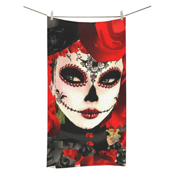 MKHERT Sugar Skull Flower Day Of The Dead Bath Towel Shower Towel Wash