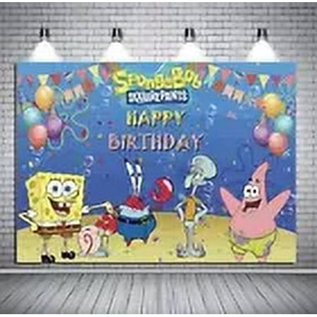 SpongeBob SquarePants Birthday Party Decoration, 5x3.5ft Happy Birthday Backdrop