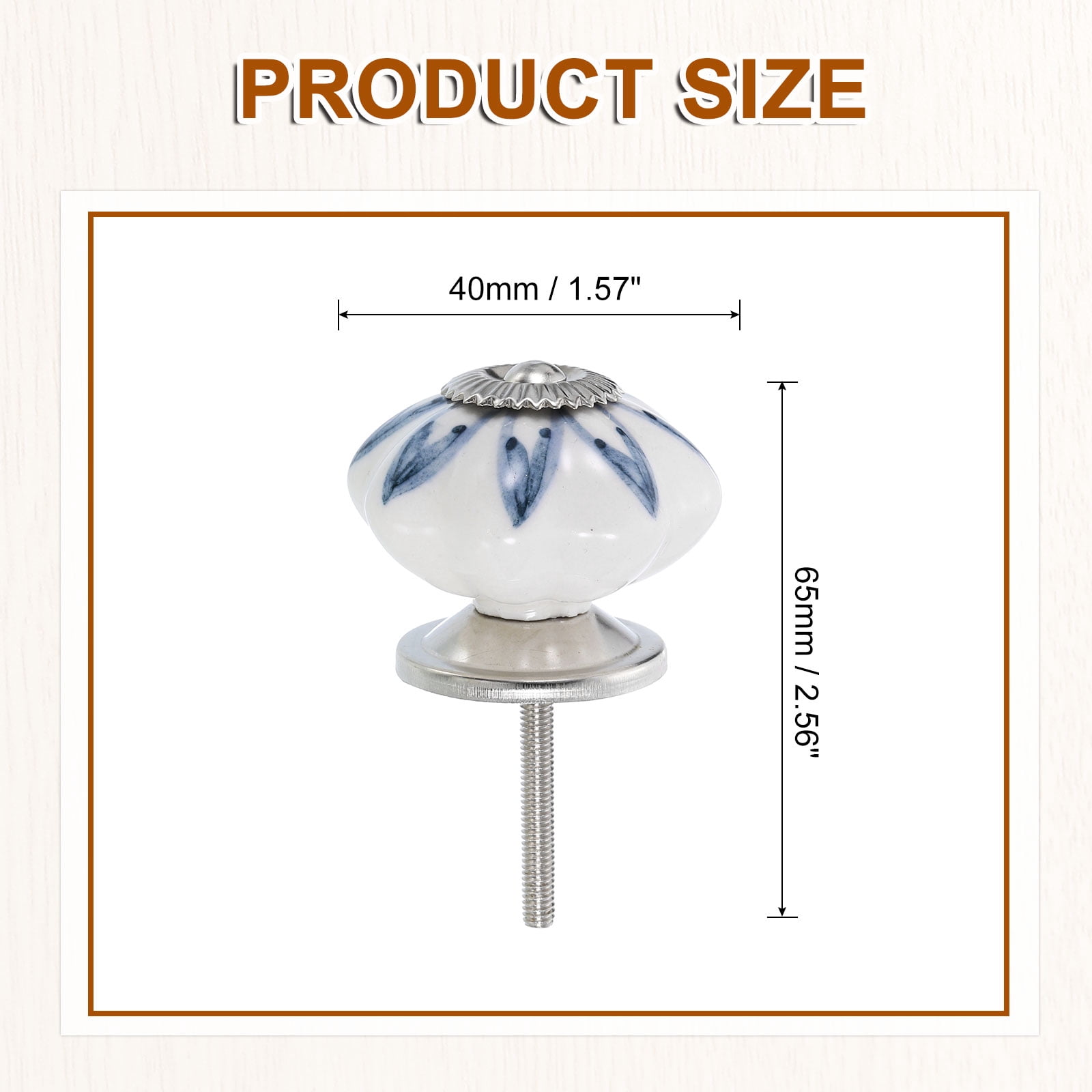 Uxcell 6 Pack Floral Ceramic Pull Knobs, Vintage Round Cabinet Knobs, Willow Leaf Blue Ceramic Knobs for Kitchen Cabinet