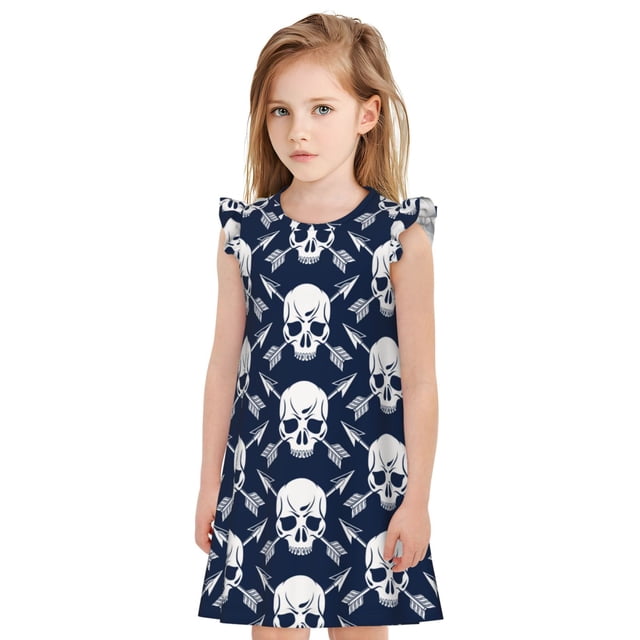 Vsdgher Chemise de Nuit Flèche Blanche Crâne pour Filles Manches Courtes à Volants Robe de Nuit Pyjama pour Fête Pyjama-TG
