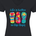 thumbnail image 4 of Inktastic Life is Better Flip Flops Women's V-Neck T-Shirt, 4 of 5