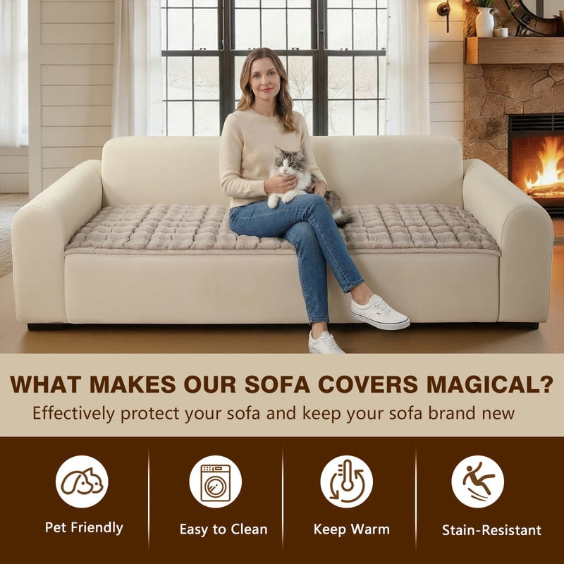 OHSIO Couch Cover for Pets, Non-Slip Fuzzy Sofa Slipcover, Washable Soft Sofa Protector for Couch Sofa and Sectional (Light Brown, 27.6'' x 70.8'')